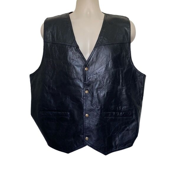 Genuine Leather Patchwork Biker Vest Black Sz 3X - Picture 1 of 15